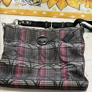 Coach Poppy Tartan Purple Plaid Crossbody Bag Swingback Purse
